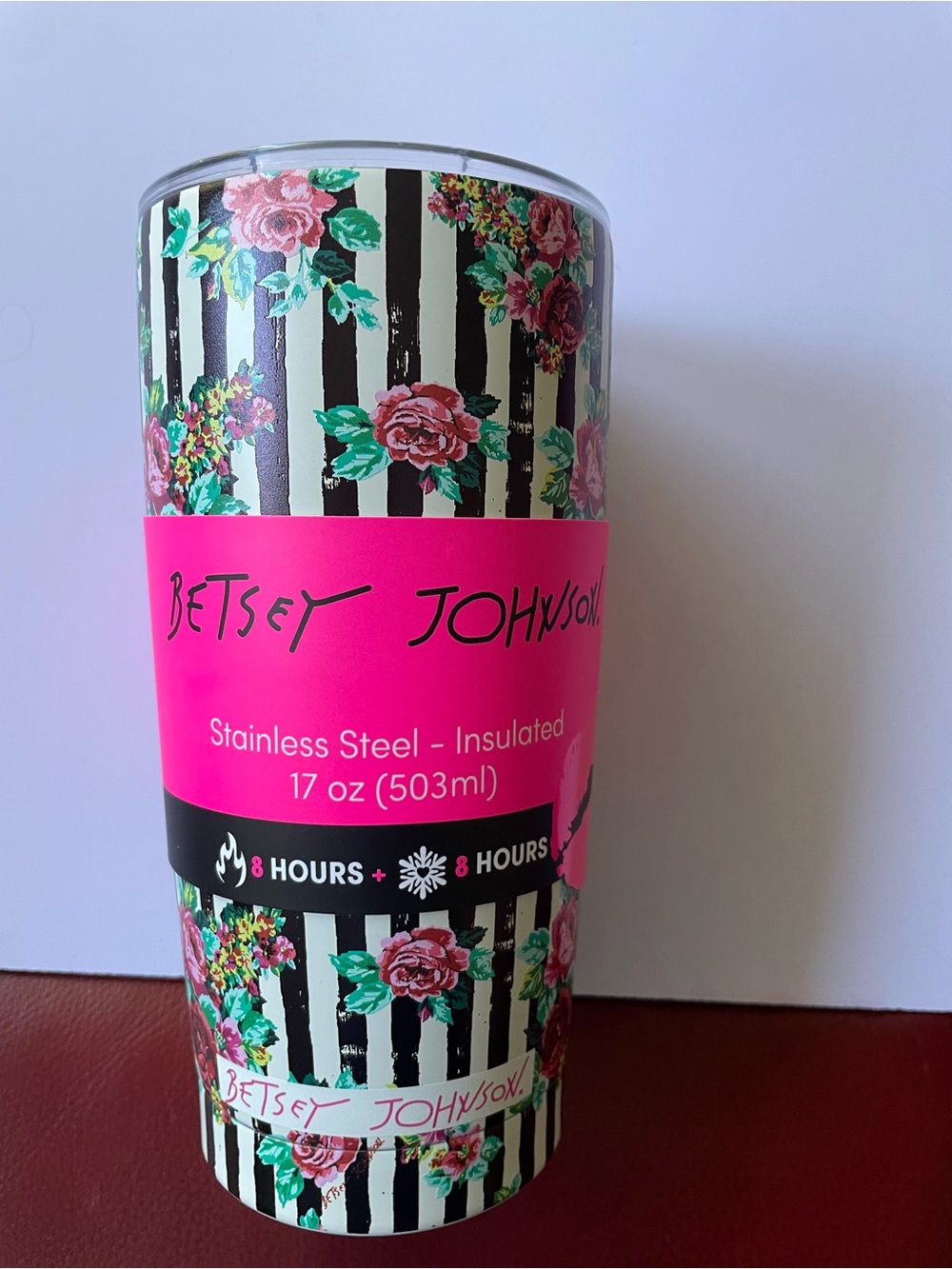 New Betsey Johnson Stainless Steel Tumbler Rose Stripe 🌹